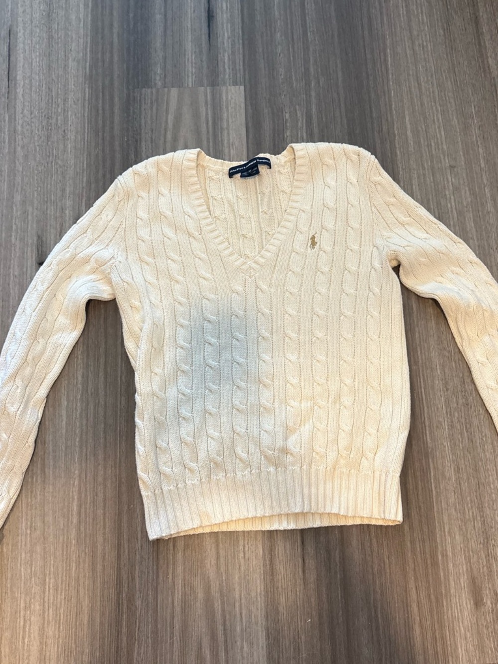 Ralph Lauren Ivory Cable-Knit V-Neck Sweater